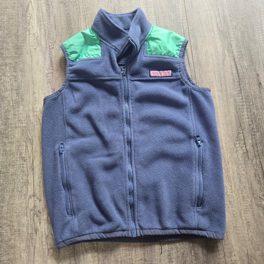 Vineyard Vines Boys Blue Fleece Full Zip Vest Green Contrast Size L 16-18